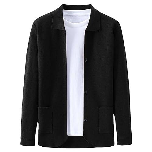 Cardigan en tricot pour hommes à revers et manches longues avec poches veste d'automne