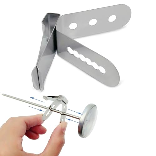 Thermometer Clip Bratenthermometer Klammern Temperaturfühler- Edelstahl Universal Halter Temperaturfühlers Halterung für Grill BBQ Raucher Ofen Temperatur Monitor, 2 Stück, Silber