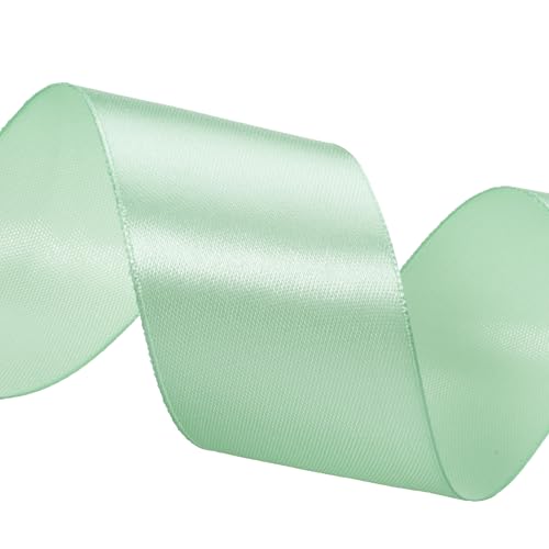 Image of ATRBB 25 Yards 1-1 /2 inch Mint Green Satin Ribbon for Gift Wrapping | Wedding, Bows, Colorfast Polyester Fabric Thick Ribbon for Bouquets Party Decor Crafts Handmade Flower DIY