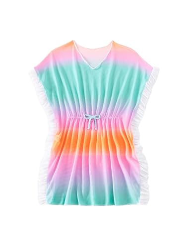 Image of Milumia Girl's Cute Tie Dye Beach Coverups Pompom Trim Swimsuit Swimwear Cover Up Ruffle Trim Ombre 11-12 Years