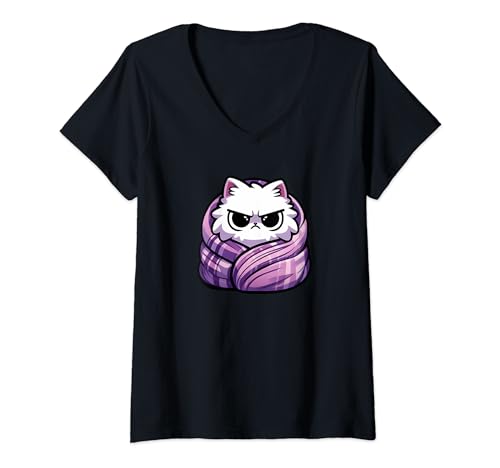 Mujer Gato enojado divertido lindo amante de los gatos Camiseta Cuello V