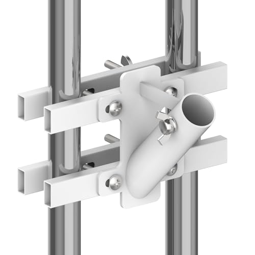 Heavy Duty No Drilling Flagpole Mount for Railing Fence Porch Balcony - Metal Flagpole Holder for 1 Inch Flagpole (White)