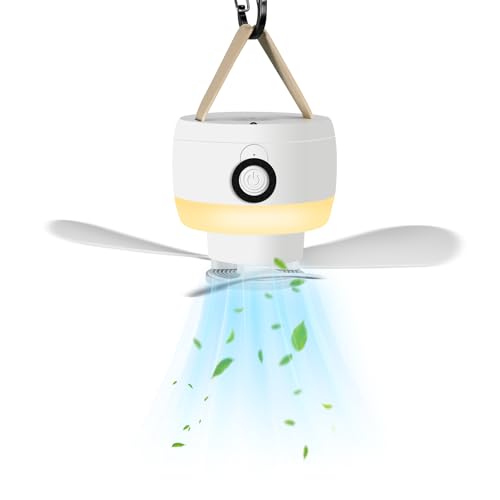 LAMA Ventilador de techo para camping, tienda de campaña, 8000 mha, ventiladores con mando a distancia/LED/gancho para exteriores, camping, oficina, hogar, patio