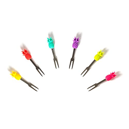 Legami - Set mit 6 Gabeln für Aperitif, wiederverwendbar, langlebig, geeignet für Finger Food, 1,7 x 7,5 cm, Thema Pineapple