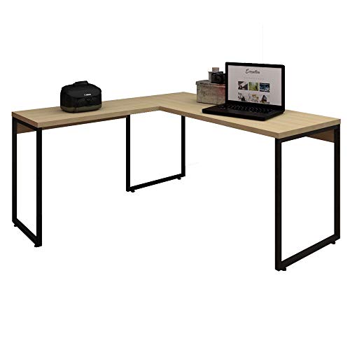 Kit Para Escritório Estante com Mesa Industrial em L Soft e Gaveteiro Work F01 Nature - Lyam Decor
