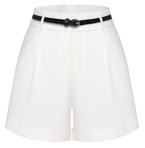 Image of Belle Poque Women Bermuda Shorts Elastic Waist Wide Leg Shorts with Pockets & Belts