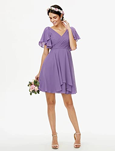 Maggcif Women's Chiffon Short Bridesmaid Dress With Flutter Sleeves V Neck A Line Formal Evening Gowns Sage Green Size 8 #TOP29
