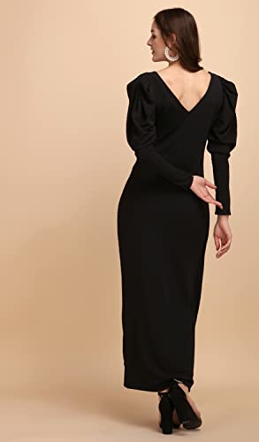 Image of Sheetal Associates Women's Puff Sleeve Wrap Bodycon Casual Maxi Dress Black