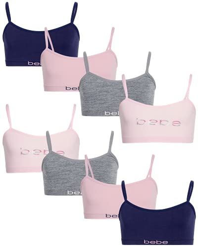 bebe Girl s Seamless Training Cami Sports Bra (8 Pack), Size Large, Dreamy Pink Grey Mauve Navy