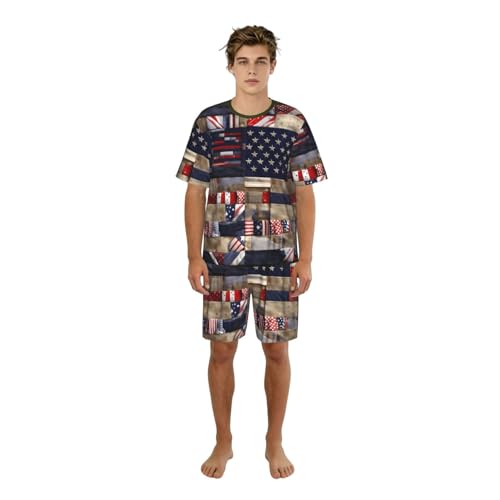 Pyjama homme imprimé drapeau américain en coton pour détente