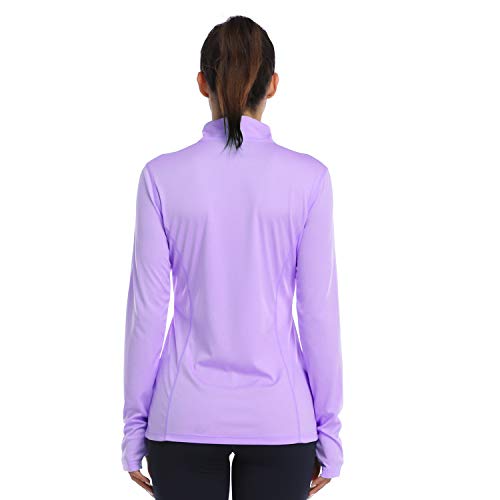 HISKYWIN Womens UPF 50+ Sun Protection Tops Long Sleeve Half-Zip Thumb Hole Outdoor Performance Workout Shirt HF806 Light Purple L
