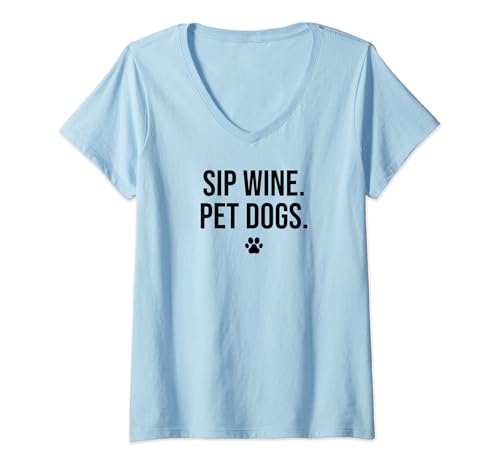 Mujer Sip Wine Pet Dogs Shirt,Wine Dog Shirt,Dog Mother Wine Lover Camiseta Cuello V