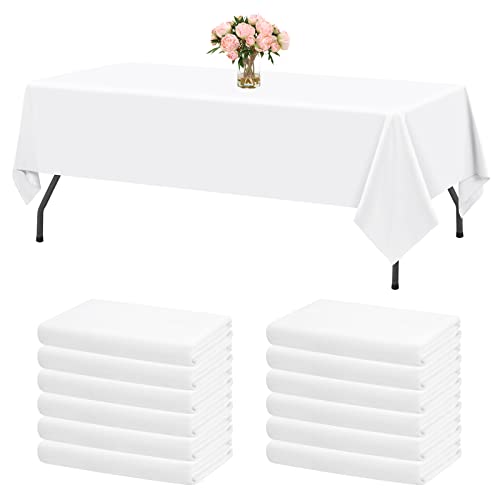 Teruntrue 12 Packs White Tablecloth For 6 Foot Rectangle Tables,60 X 102 Inch Rectangle Tableclothes,Washable Long Table Cover Polyester Fabric For Party,Wedding, Banquet,Buffet Restaurant #TOP3