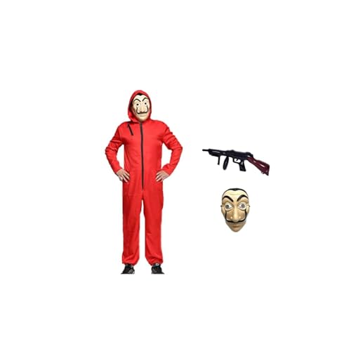 Halloween Costume Carnaval Déguisement Combinaison,Combinaison de Voleur de Banque Utilisé pour Cosplay,Voleur Rouge/Fusil/Masque/Carnaval Costume Carnival Enfant...