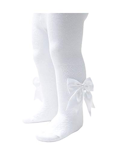 Soft Touch - Soft Touch Baby Girls Heart Tight With Long Bow Spanish Style Tights In Multi Colour NB To 24 Months T122 (3-6 Months, White)
