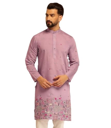 Image of SOJANYA (Since 1958 Men's Festive Cotton Silk Designer Kurta with Daman Embroidered Detailing | Perfect for Navratri, Diwali & Special Occasions