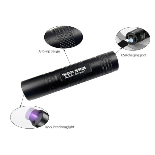 Image of UV Flashlight Rechargeable 365nm Black Light for Pet Urine Detection,Small Ultraviolet Flashlight for Resin Curing,Rocks and Minerals,High Definition Pure Ultraviolet