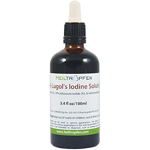 Lugols Iodine Solution 5% 3.4 Oz - 100 ml | 15% liquid formulation | 5 percent Iodine Supplement - Liquid Drops | Thyroid Support | Made with 5 Percent Iodine and 10% Potassium Iodide | Heiltropfen® Cover