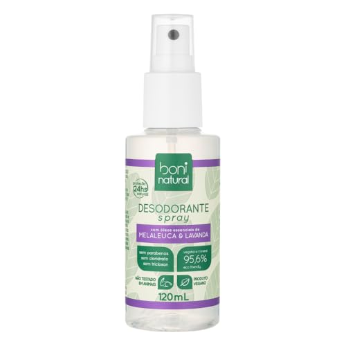 Desodorante Spray Natural e Vegano com Óleos Essenciais de Melaleuca e Lavanda, 24 horas d...