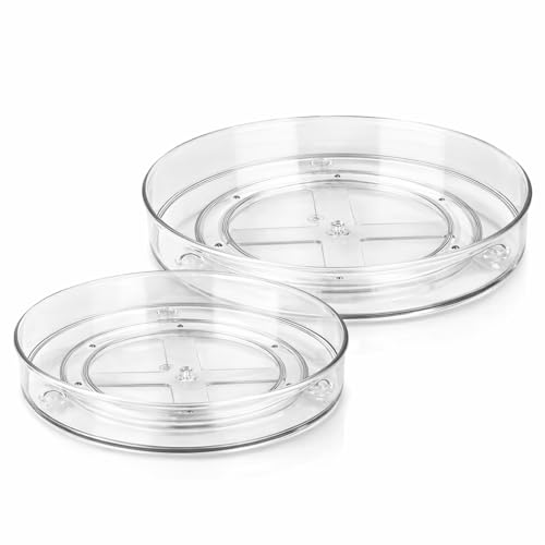 Nordkai Kühlschrank Organizer 2er Set Drehteller Organizer 360 drehbar transparente Lazy Susan aus Kunststoff 23 5 cm & 27 cm mit erhöhtem Rand für Gewürze Soßen und Gläser