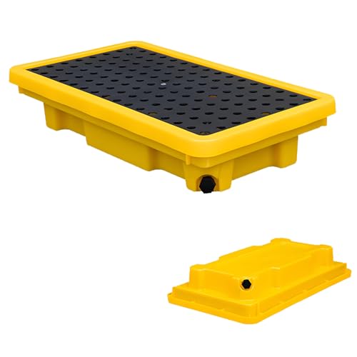 Palé modular de contención para organizar bidones de aceite en el taller