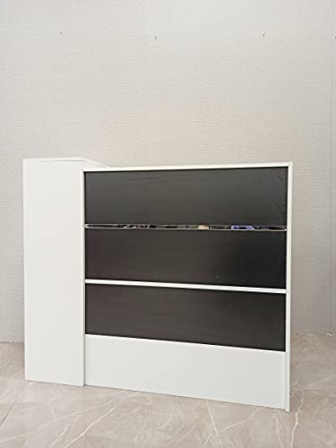 Mesa de Oficina Mostradores para Tiendas o Recepción Mueble Blanco y Negro con Rayas Plateadas