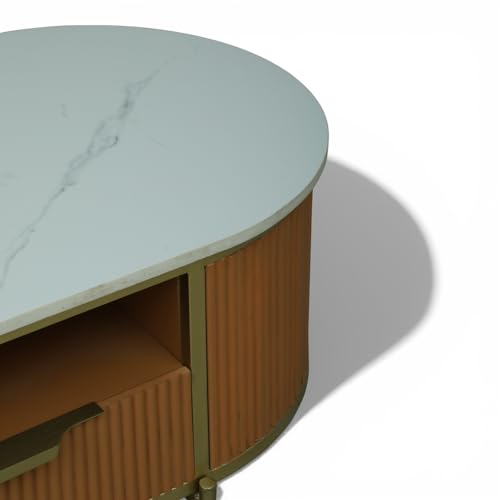 Image of Monaco Centre Table | Premium Sintered Stone Center Top Table for Living Room | Coffee Table | 110 x 60 x 45 cm | Premium Acrylic Terracotta Brown Finish