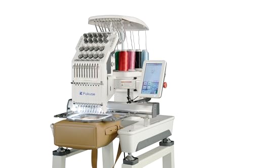 Fokuse brand FKS-1001 Commercial Embroidery Machine with 10 needle, Embroidery Area 14.2'x9.5', 1200SPM Max Speed, 7' Touch Screen, suitable for T-shirt, Hat, Flat, Bag and more