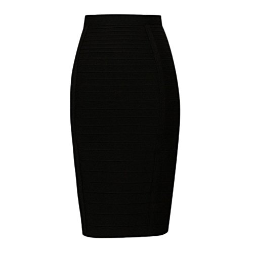 HLBandage Women High Waist Stripe Rayon Bandage Skirt(L,Black)