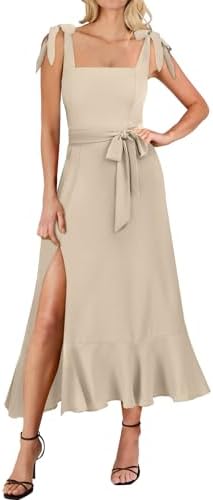 ANRABESS Women's Square Neck Ruffle Split Midi Elegant Formal Wed...