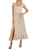ANRABESS Women's Square Neck Ruffle Split Midi Elegant Formal Wedding Guest Cocktail Bridesmaid Graduation Party Dresses Apricot Small