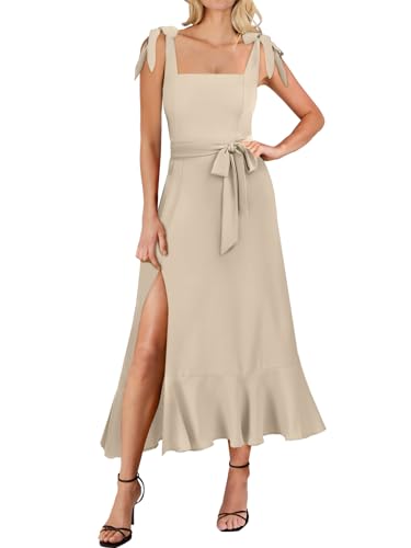 ANRABESS Women's Square Neck Ruffle Split Midi Elegant Formal Wedding