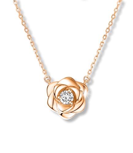 Raneecoco Rose Flower Necklace Rose Gold Plated Sterling Silver Pendant Jewelry for Women, Hypoallergenic & Nickel Free
