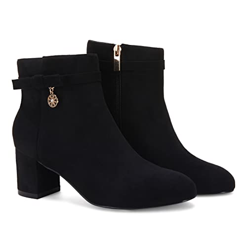 Coutgo Women's Ankle Boots Chunky Block Low Heel Vintage Tie Knot Booties Shoes with Side Zipper