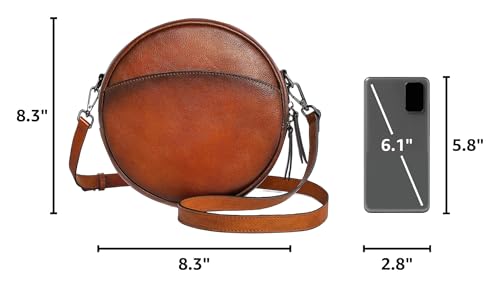 Image of COOLCY Leather Crossbody Bags,Circle Purse Shoulder Bag, Fashion Round Handbag for Travel,Valentine's Gift for Women