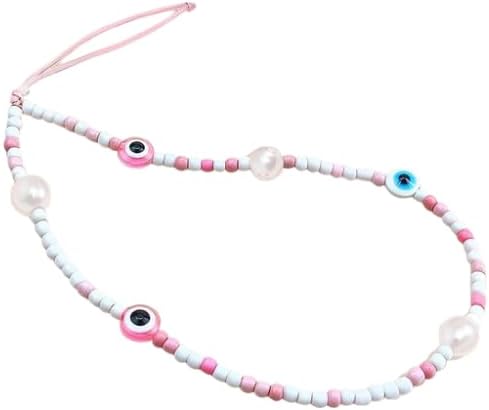 Pulsera con cuentas de piedra natural con cuentas de ojo malvado para teléfono, lindo dije de flor, cadena antipérdida, accesorios estéticos, regalo