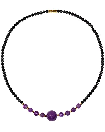 Jewever Beaded Crystal Necklaces Choker Necklace For Women Healing Crystals And Gemstone Necklaces Balance Meditation Jewellery Gifts (Amethyst/Black Agate) #TOP4