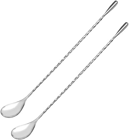 Ortarco 12 Inch Stainless Steel Bar Spoon for Cocktail Mixing with Spiral Handle Silver 2 Pack