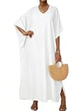 JILUVIN Kaftan Dresses for Women Plus Size V Neck Caftan Long Batwing Sleeve Swimsuit Cover Up Beach Swimwear 2026 (Solid White,One Size)