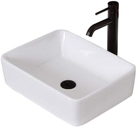 ELITE Bathroom Rectangle White Ceramic Porcelain Vessel Sink & Oil Rubbed Bronze Faucet Combo