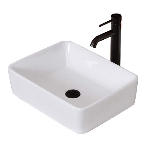 Elite Bathroom Rectangle White Ceramic Porcelain Vessel Sink & Oil Rubbed Bronze Faucet Combo #TOP15