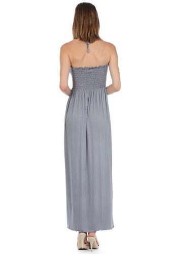 Image of Sakkas Soft Jersey Feel Solid Color Smocked Bodice String Halter Long Dress