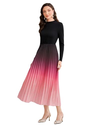 Image of LITZO Dress for Women || Women's Ombre Pleated Maxi Dress || Elegant Long Sleeve Gradient A‑Line Gown for Parties & Casual Outings || Lightweight Comfortable Casual Wear (T-L-19-20)