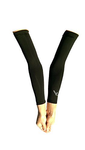 Volleyball Sleeves, Black Compression Sleeves (Over the Elbow) - No Padding, Bicep of 9.5 inches-13 inches - (not flexed)