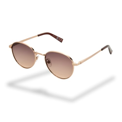 Foster Grant Prestige gafas de sol mujer – montura redonda metálica bronce con cristales degradados marrones, antirrayaduras & UV400