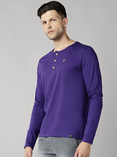 Image of Urbano Fashion Men's Solid Henley Neck Slim Fit Full Sleeve Cotton T-Shirt