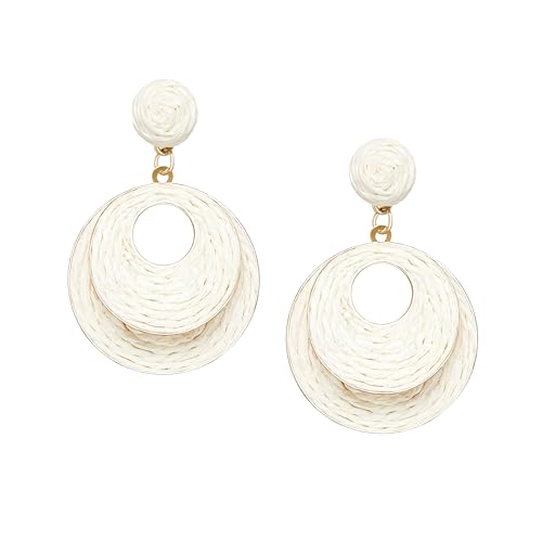 Image of Raffia Hoop Earrings for Women - Boho Straw Wiker Dangle Drop Earrings for Summer Beach, Bohemian Trendy Rattan Jewelry