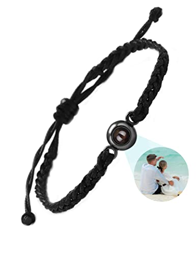 SUPHELPU Custom Bracelets with Picture inside, Personalized Couples Bracelets with Photos, Circle Photo Handmade Braided Rope Bracelet, Anniversary Memorial Christmas Gifts