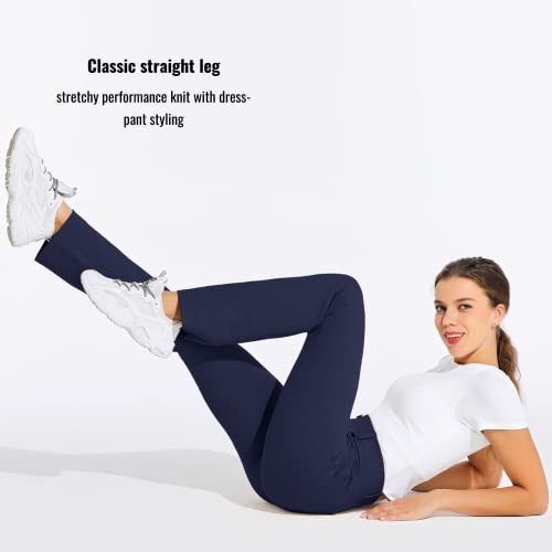 Willit 31" Women's Dress Yoga Pants Straight Leg Work Slacks Pants Office Belt Loops With 4 Pockets Navy Blue L #TOP4