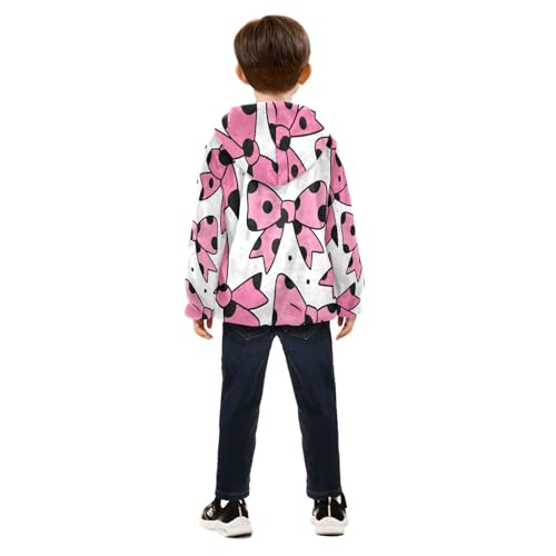 Pink Polka Cow Dot Bow Toddler Fleece Jacket Girl Boys Hooded Fleece Jacket Coat Warm Outwear Zip-up 3-10T4